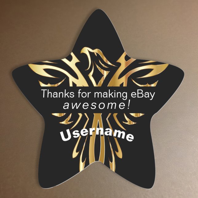 Tribal Vogel fett Gold schwarzen Feedback Star-Pro Stern-Aufkleber (Tribal bird sticker black and gold for product packaging and online business)
