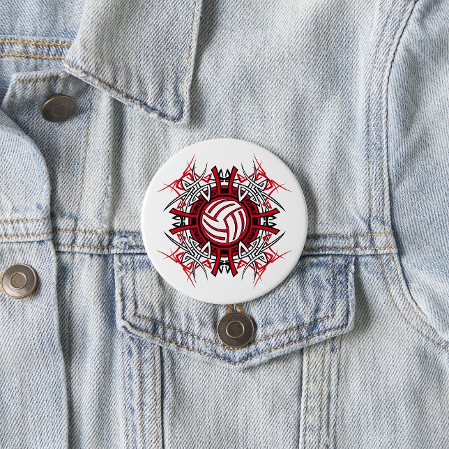 Tribal Volleyball Mandala Rot und Schwarze Sport Button (Von Creator hochgeladen)