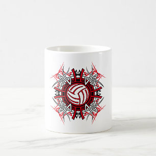 Tribal Volleyball Mandala Rot und Schwarze Sport Kaffeetasse