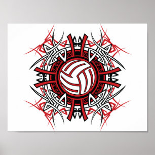Tribal Volleyball Mandala Rot und Schwarze Sport Poster