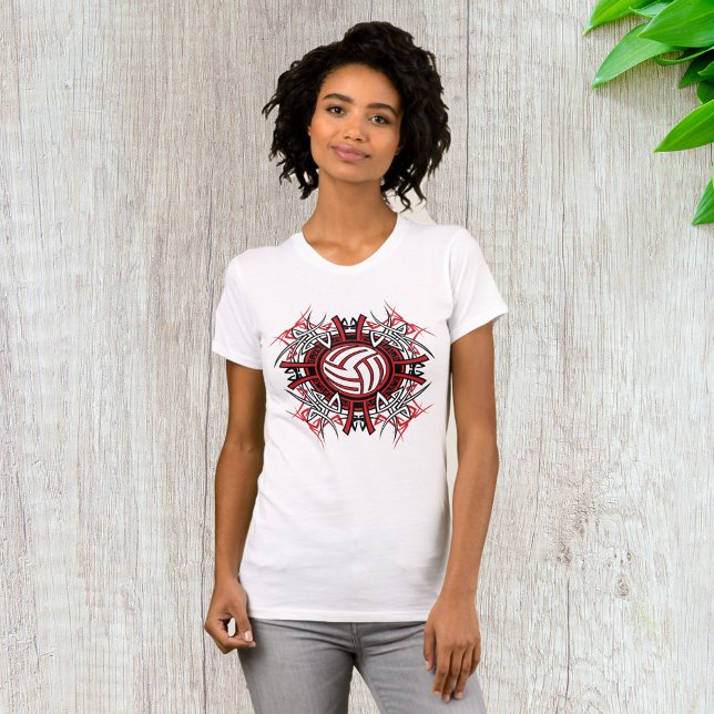 Tribal Volleyball Mandala Rot und Schwarze Sport T-Shirt (Von Creator hochgeladen)