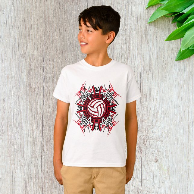 Tribal Volleyball Mandala Rot und Schwarze Sport T-Shirt (Von Creator hochgeladen)