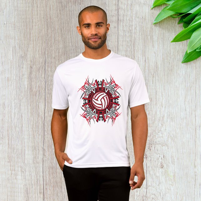Tribal Volleyball Mandala Rot und Schwarze Sport T-Shirt (Von Creator hochgeladen)