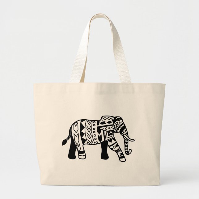 Tribal Walking Elephant Jumbo Stoffbeutel (Vorne)