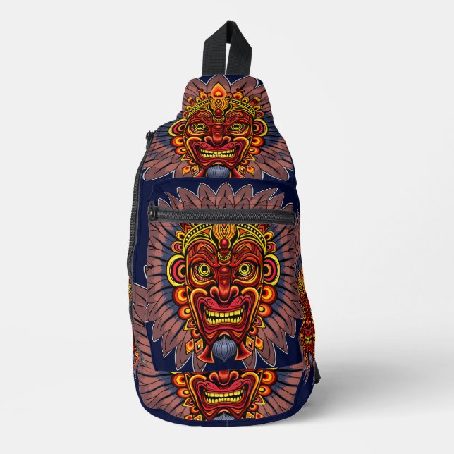 Tribal Warrior King Ritual Mask Crossbody Bag (Vorderseite)