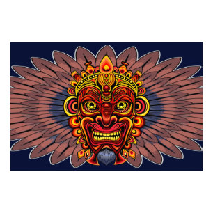 Tribal Warrior King Ritual Mask Fotodruck
