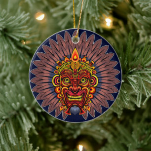 Tribal Warrior King Ritual Mask Keramik Ornament