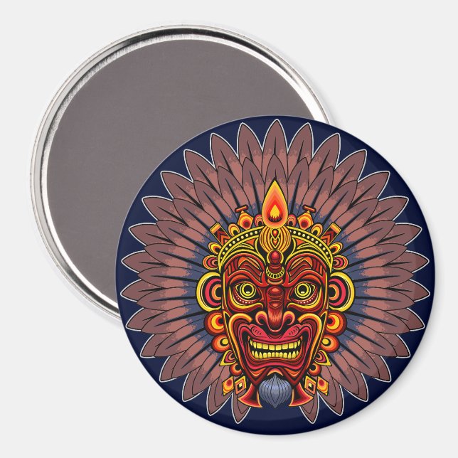 Tribal Warrior King Ritual Mask Magnet (Vorderseite/Rückseite)
