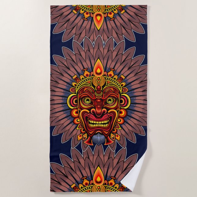 Tribal Warrior King Ritual Mask Strandtuch (Vorderseite)