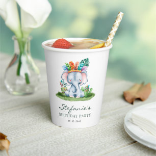 Tribal Watercolor Elephant Safari Thema Geburtstag Pappbecher