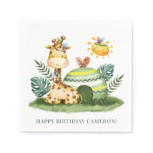 Tribal Watercolor Giraffe Safari Happy Birthday