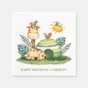 Tribal Watercolor Giraffe Safari Happy Birthday Serviette