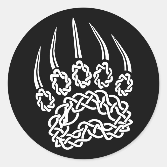 Tribal White Bear Paw Runder Aufkleber (Vorderseite)