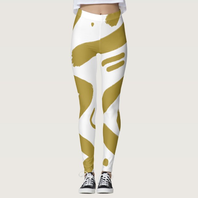 Tribal White und Gold Leggings (Vorderseite)
