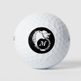 Tribal White Wolf Head Silhouette Laurel Monogram Golfball
