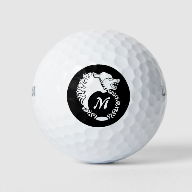 Tribal White Wolf Head Silhouette Laurel Monogram Golfball (Vorderseite)