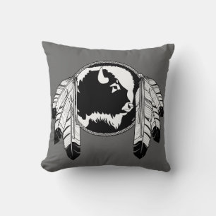 Tribal Wildlife Pillow Native Art Buffallows Kissen