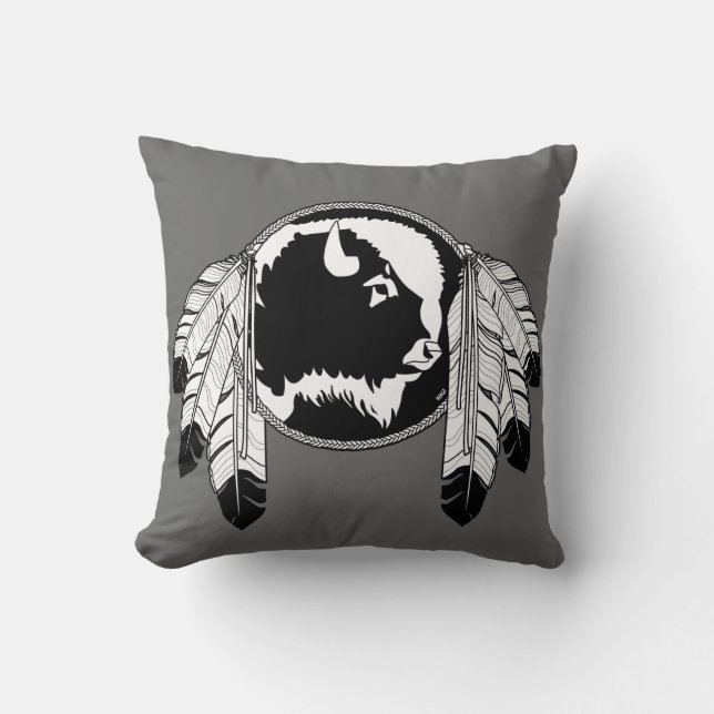 Tribal Wildlife Pillow Native Art Buffallows Kissen (Vorderseite)