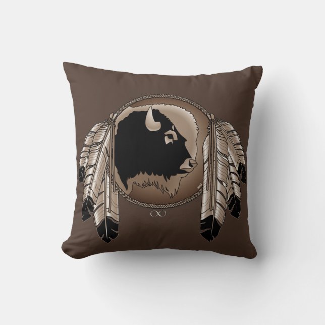 Tribal Wildlife Pillow Native Art Buffalo Pillows Kissen (Vorderseite)
