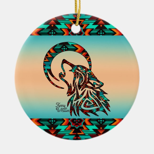 Tribal Wolf Keramik Ornament (Vorne)