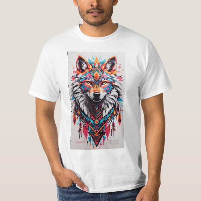 Tribal Wolf Mandala T - Shirt - Lebhaft und einzig (Vorderseite)