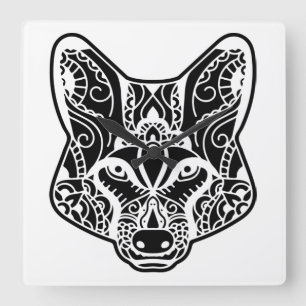 Tribal WOLF Quadratische Wanduhr