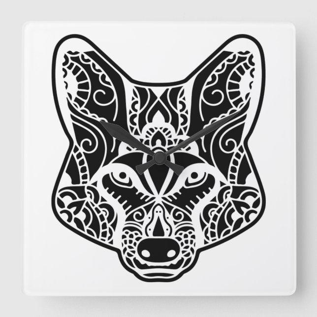 Tribal WOLF  Quadratische Wanduhr (Vorderseite)