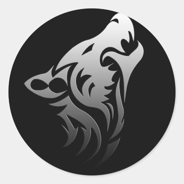 Tribal Wolf Runder Aufkleber (Vorderseite)