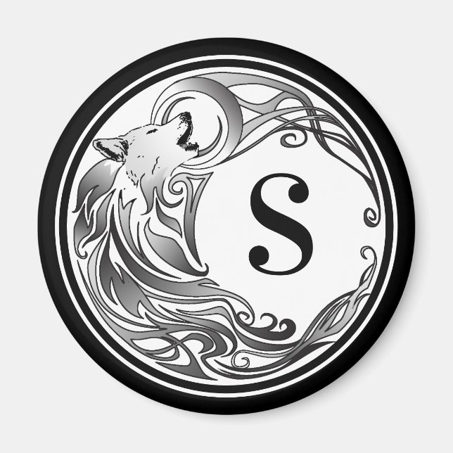 Tribal Wolf - Schattenmonogramm Magnet (Vorne)