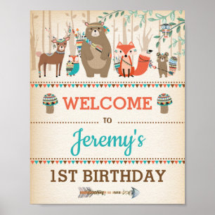 Tribal Woodland Animal 1. Geburtstag WILD 1 Party Poster
