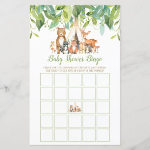 Tribal Woodland Animals Baby Dusche Bingo Spiel