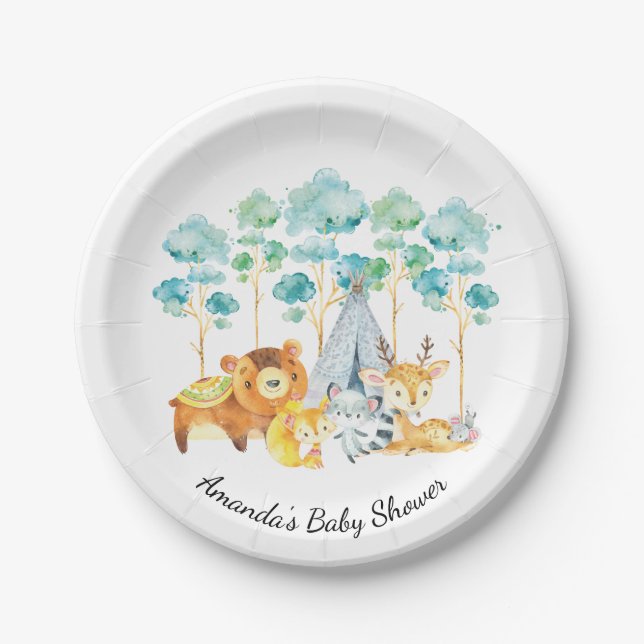 Tribal Woodland Animals Baby Shower 7" Plättchen Pappteller (Vorderseite)