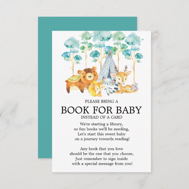 Tribal Woodland Animals Baby Shower Book for Baby Einladung (Vorne/Hinten)