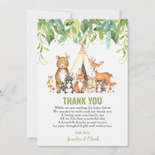 Tribal Woodland Animals Greenery Baby Shower Dankeskarte