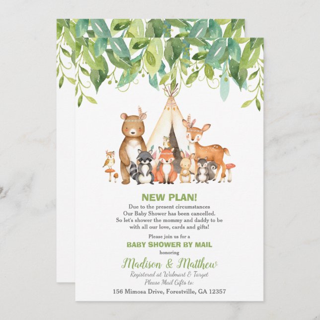 Tribal Woodland Baby Shower von Mail Greenery Boy Einladung (Vorne/Hinten)