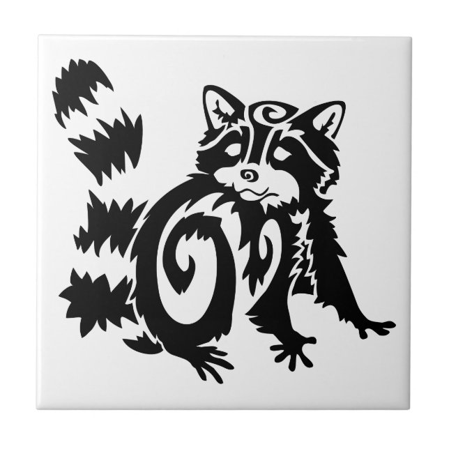 Tribal Woodland Raccoon Design Fliese (Vorderseite)