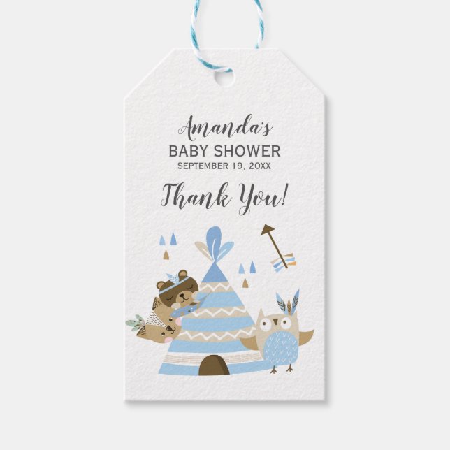 Tribal Woodland Wild Baby Shower Favor Geschenk Ta Geschenkanhänger (Vorderseite)