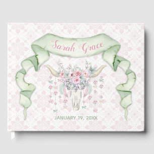 Tribaler Blumen-Bull-Horn-Pfeile Rosa Mint Weiblic Gästebuch