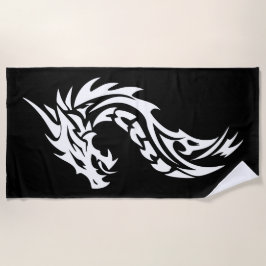 Tribaler Drache Silhouette in fett schwarz-weiß Strandtuch