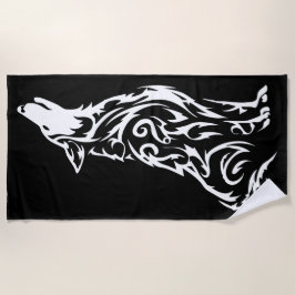 Tribaler heulender Wolf Silhouette Schwarz Weiß Strandtuch