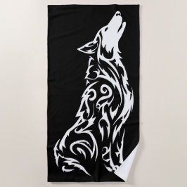 Tribaler heulender Wolf Silhouette Schwarz Weiß Strandtuch