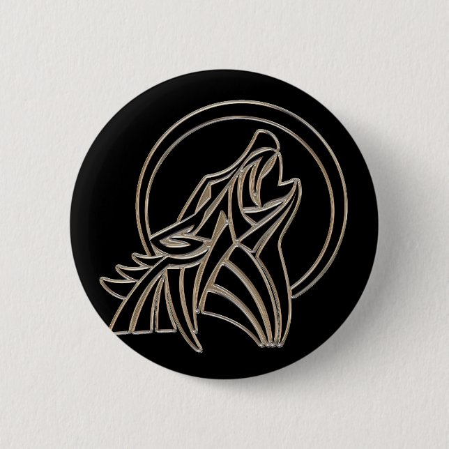 Tribaler metallischer Heulwolf-Emblem Button (Vorderseite)