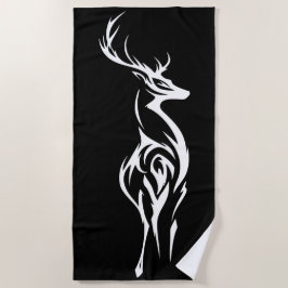 Tribalhirsch-Silhouette Minimal Schwarzweiß-Design Strandtuch