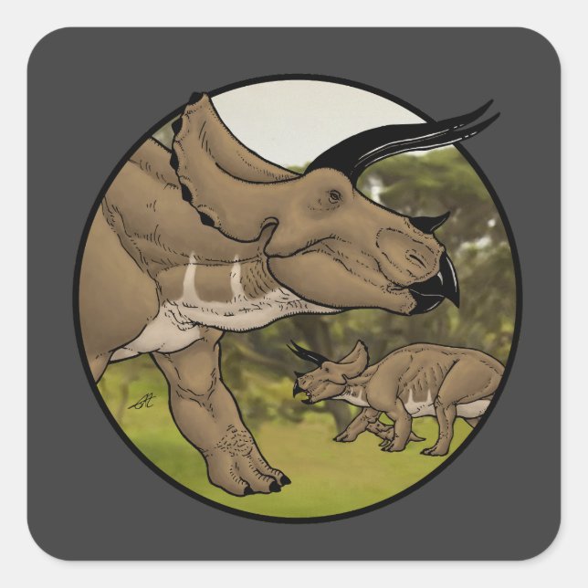 Triceratops #2 quadratischer aufkleber (Vorderseite)