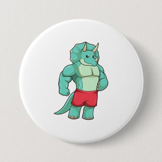 Triceratops als Bodybuilder an der Bodybuilding Button (Vorderseite)