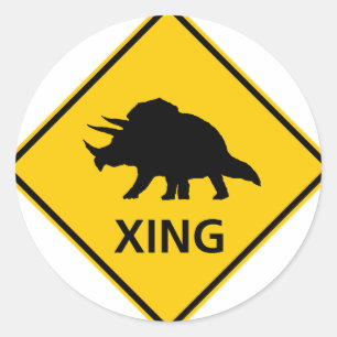 Triceratops Crossing Highway Sign Dinosaurier Runder Aufkleber