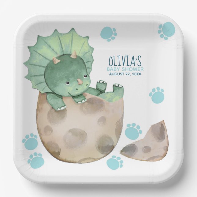 Triceratops Dinosaur Boy Baby Dusche Pappteller (Vorderseite)