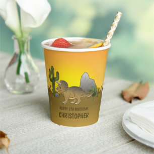 Triceratops Dinosaur Cactus Desert Kid's Birthday Pappbecher