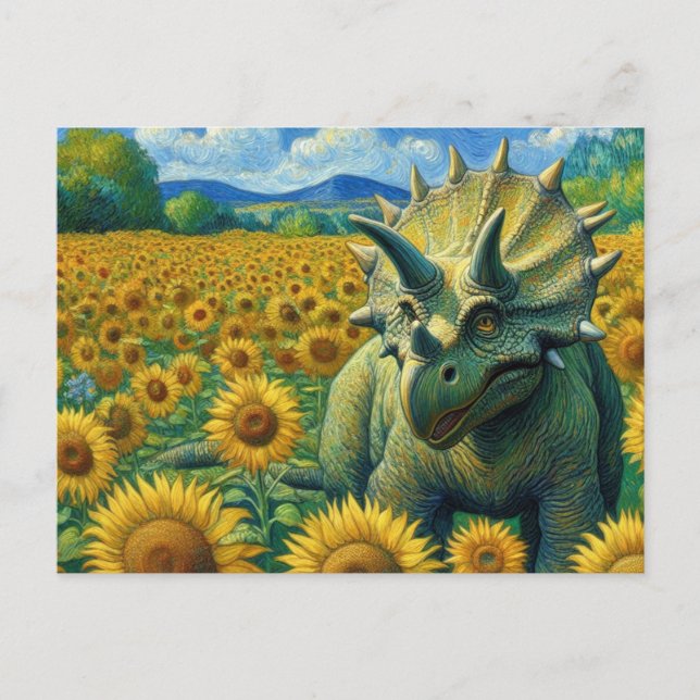 Triceratops Dinosaur der Sonnenblume Feld Van Gogh Postkarte (Vorderseite)