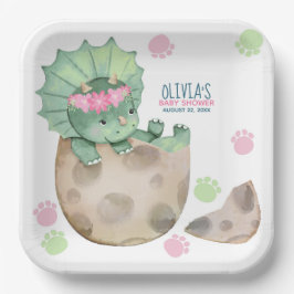 Triceratops Dinosaur Girl Baby Dusche Pappteller